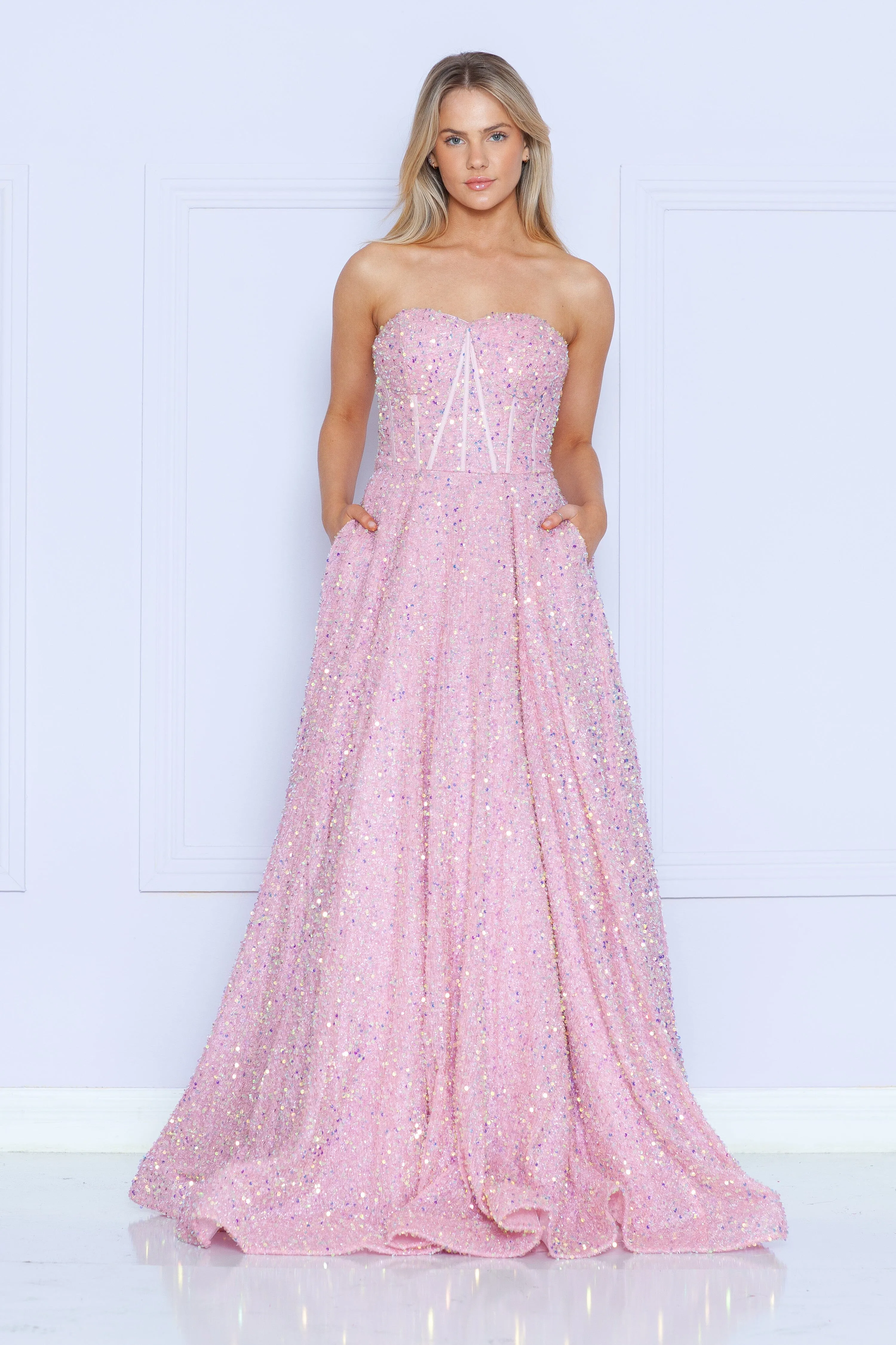 Long Sequin Sweetheart Dress by Poly USA 9152