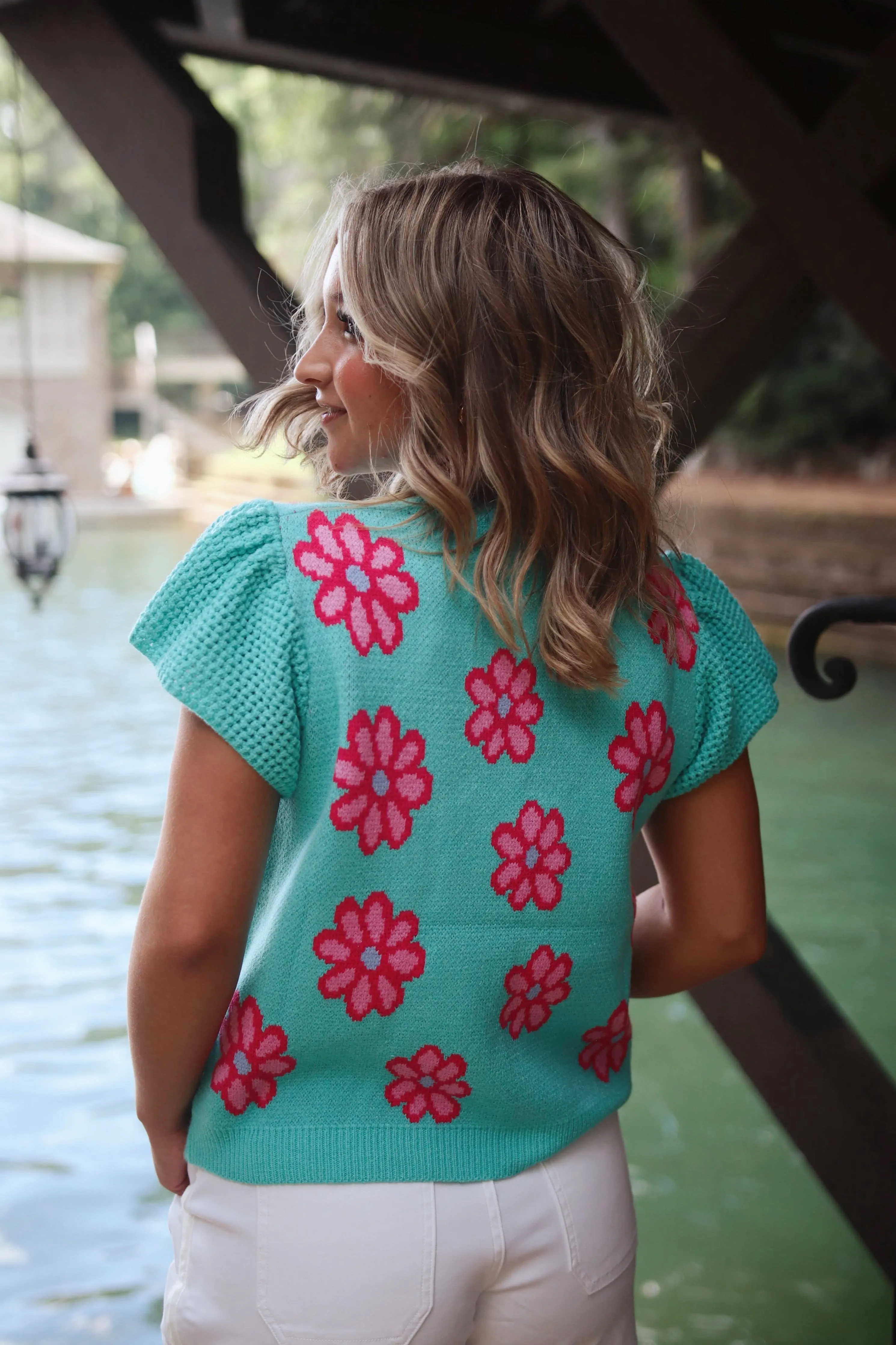 Macy Knit Floral Ruffle Sleeve Sweater Top