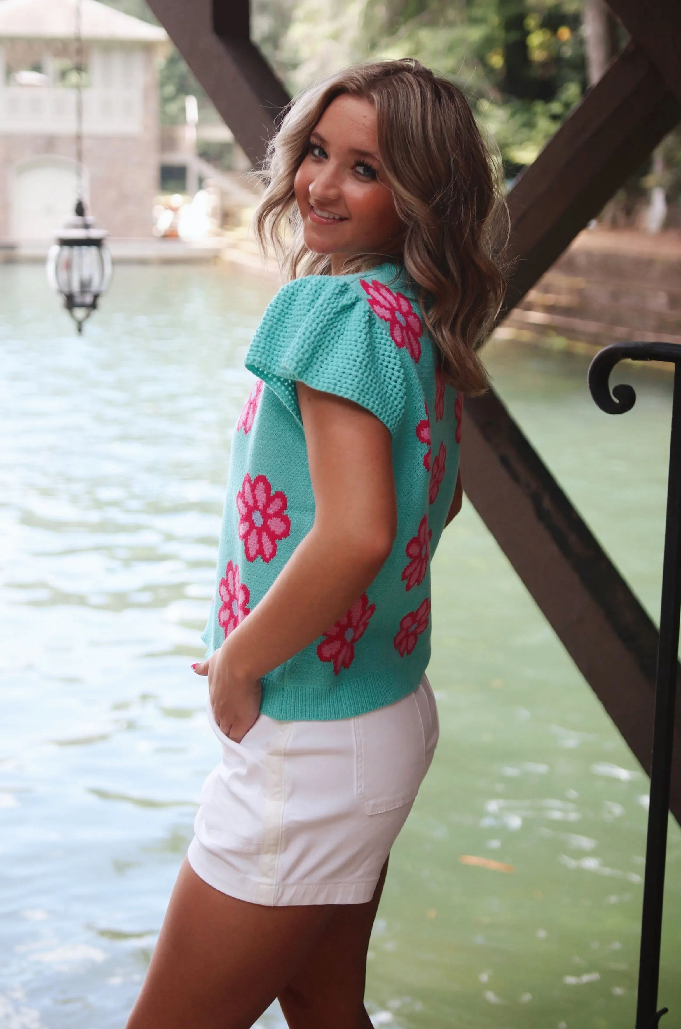 Macy Knit Floral Ruffle Sleeve Sweater Top