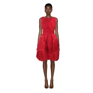 Oscar De La Renta Red Gathered Pintuck Cocktail Dress | 10
