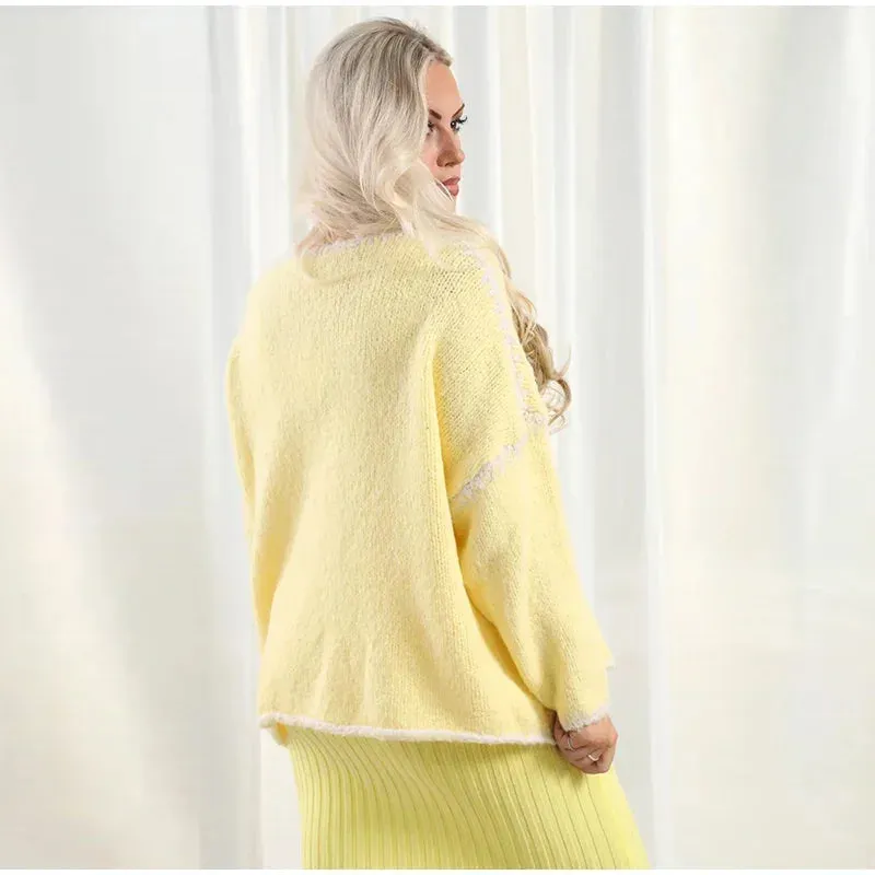 Oversized Hollow Contrast Bow Lace-Up  Knitwear Cardigan