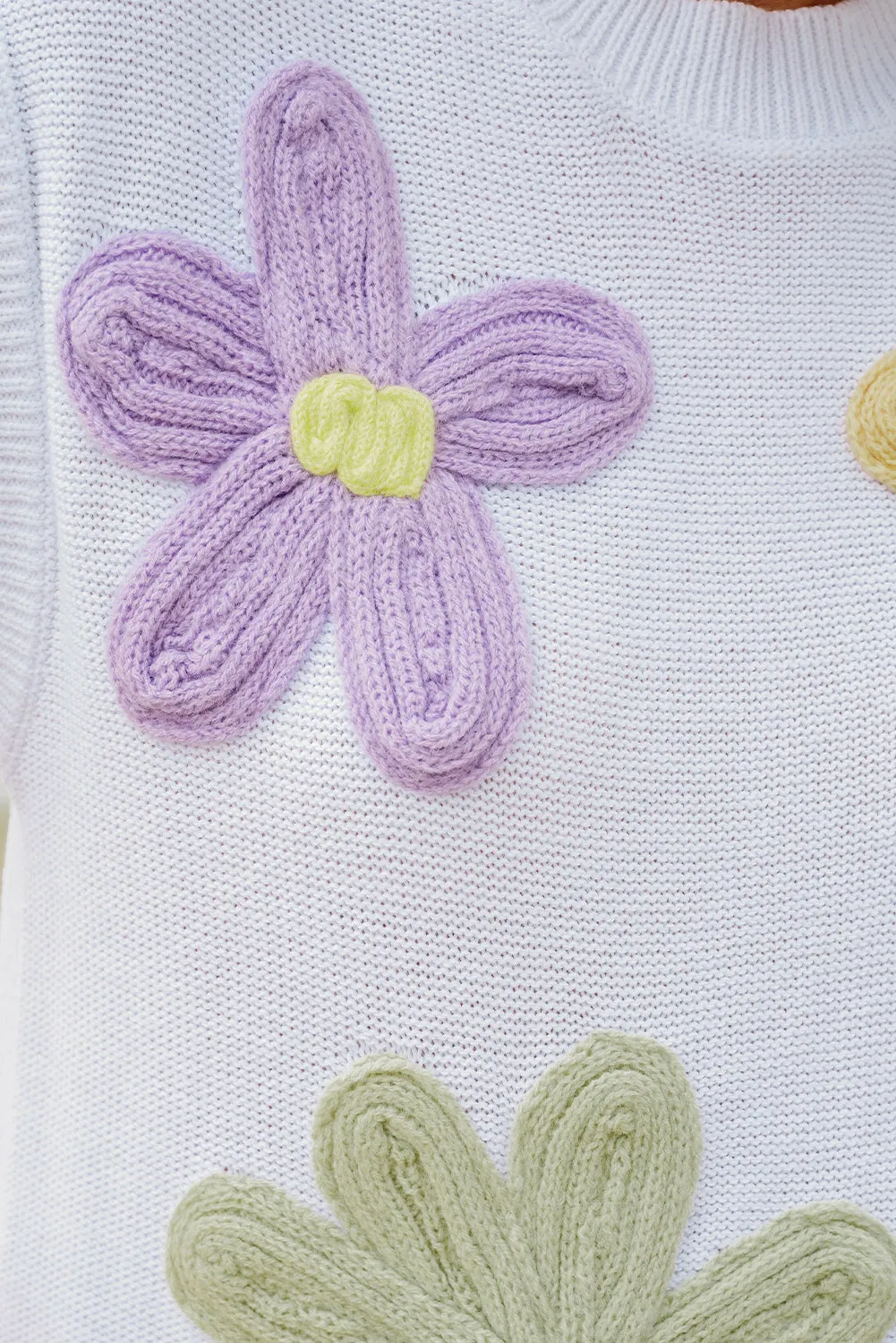 Pink Multi Crochet Flower Knit Short Sleeve Sweater Top