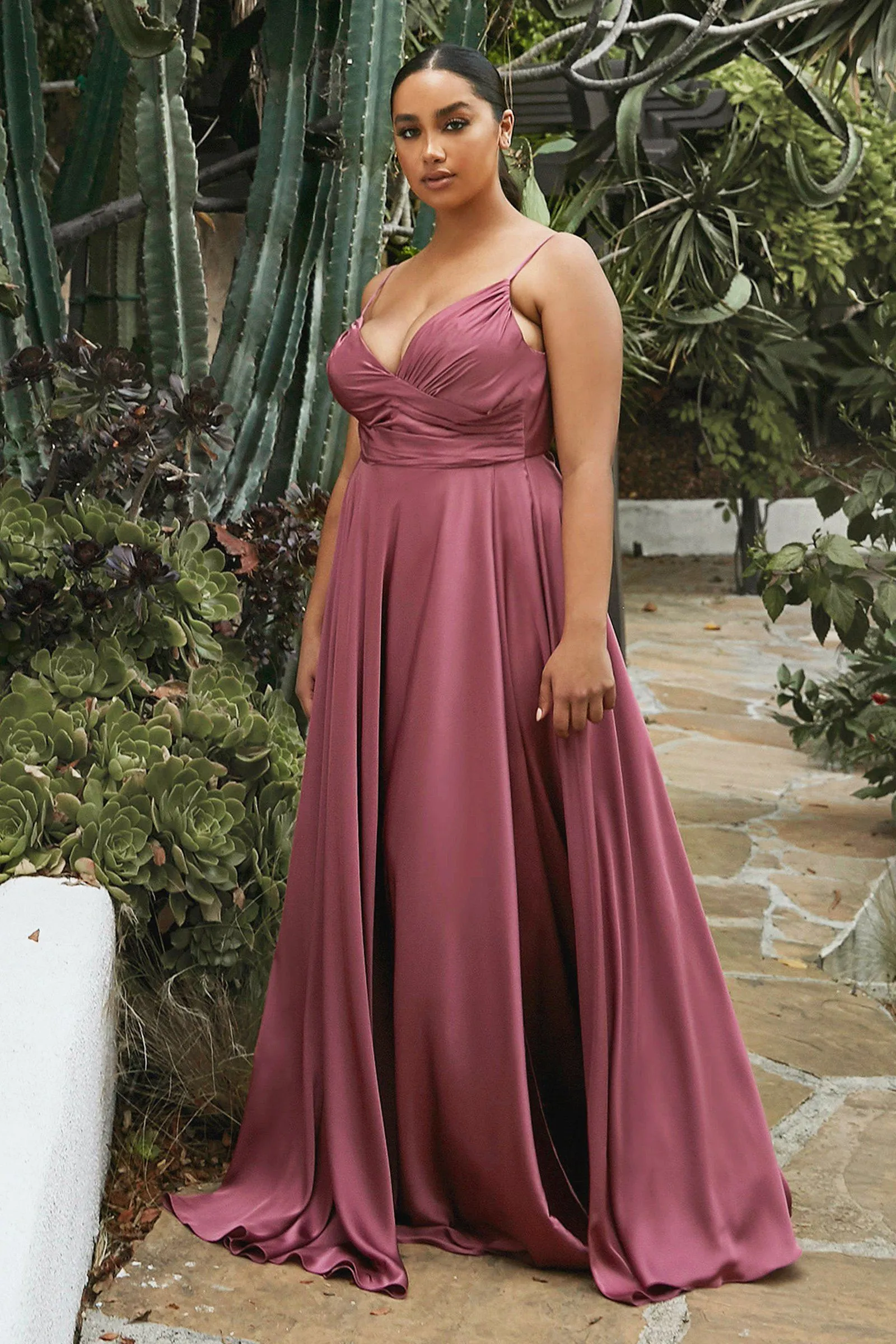 Plus Size Long Satin Sweetheart Dress by Cinderella Divine 7485C