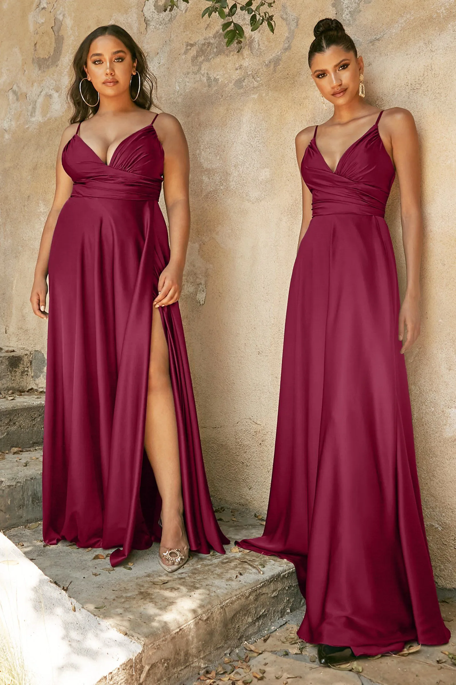 Plus Size Long Satin Sweetheart Dress by Cinderella Divine 7485C