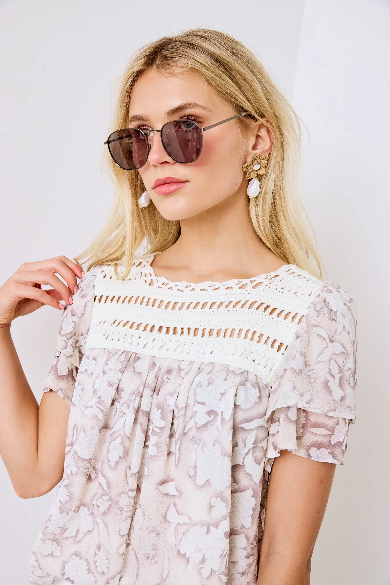 SALE - Nicole Crochet Floral Print Top