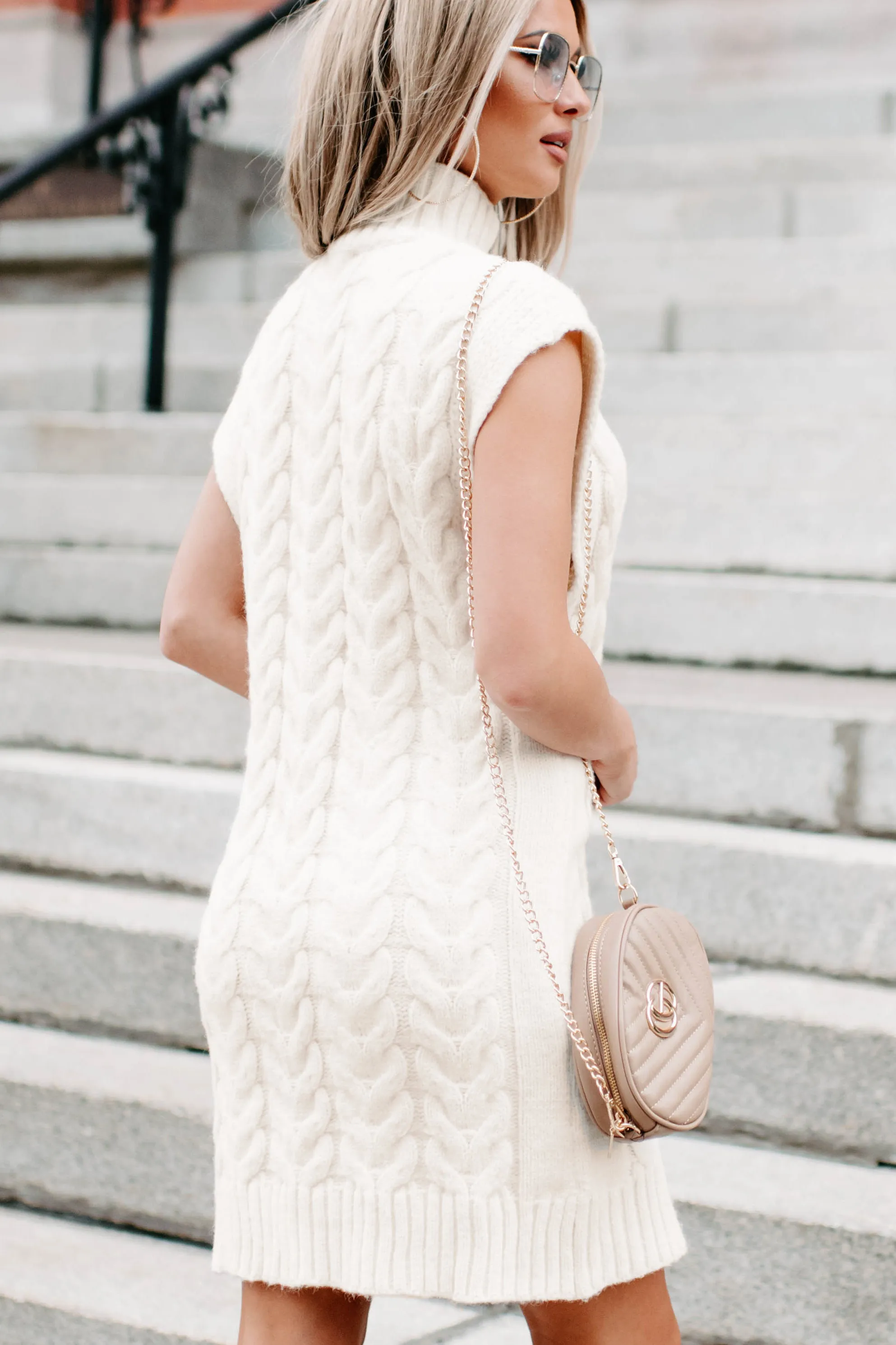 Single In Vail Sleeveless Turtle Neck Sweater Dress (Cream)
