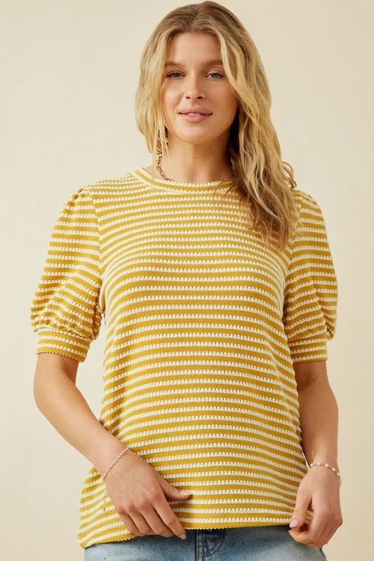 Stripe Textured Puff Sleeve