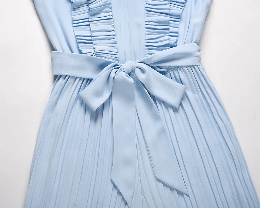 Surplice Neck Ruffle Belted Wide Leg Jumpsuit