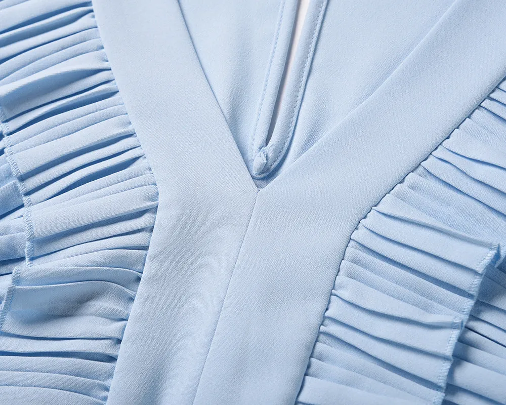 Surplice Neck Ruffle Belted Wide Leg Jumpsuit