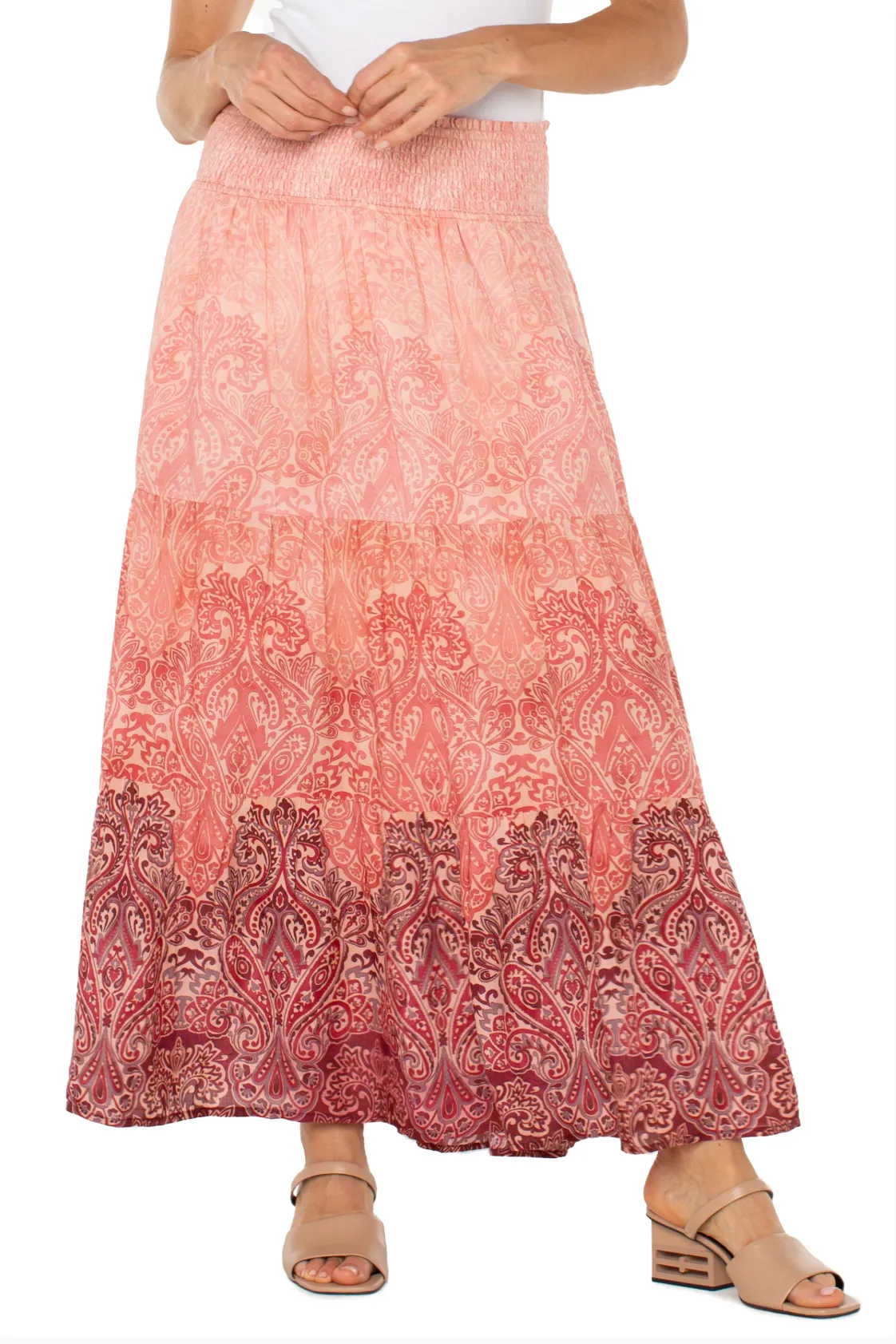 Tiered Woven Maxi Skirt Mauve Ombrey Paisley