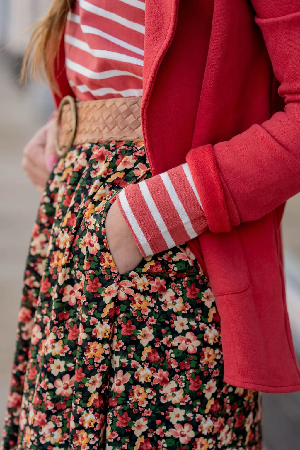 Vintage Floral Ruffle Bottom Midi Skirt