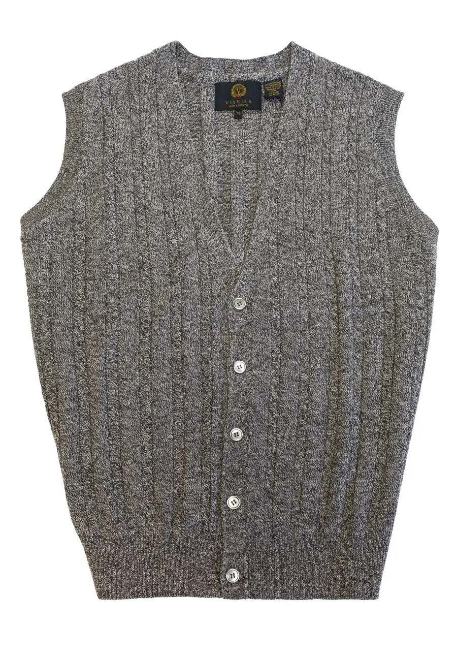 Viyella Cable Front Sleeveless Baruffa Merino Wool Cardigan Vest
