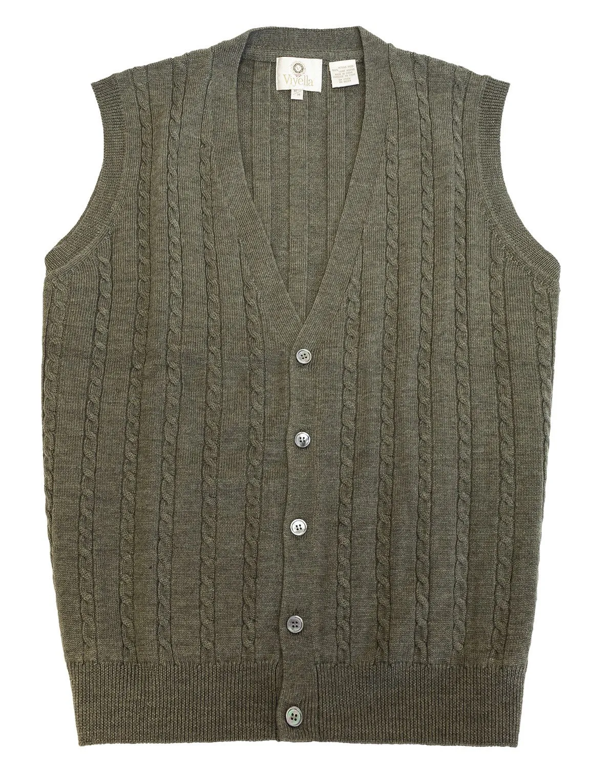 Viyella Cable Front Sleeveless Baruffa Merino Wool Cardigan Vest