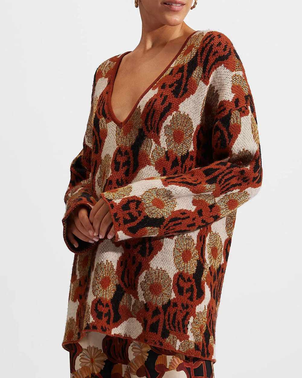 White Gerber Oversized V Neck Sweater