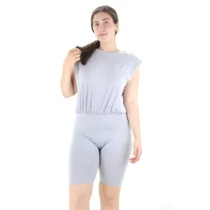 Women's Short Sleeve Sweat Playsuit,Light Grey